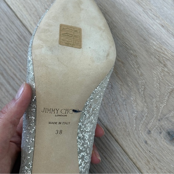 NEW Jimmy Choo Romy 85 Silver Glitter Tulle and Metallic Nappa Pointy-Toe Pumps - Picture 4 of 6